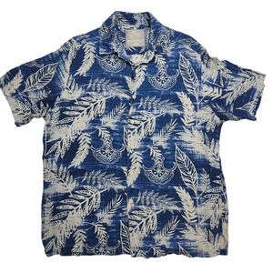 Margaritaville Silk Linen Shirt Sz M Tropical Hawaiian Button Down Blue White